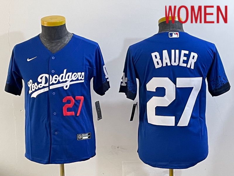 Women Los Angeles Dodgers 27 Bauer Blue City Edition Nike 2024 MLB Jersey style 11201